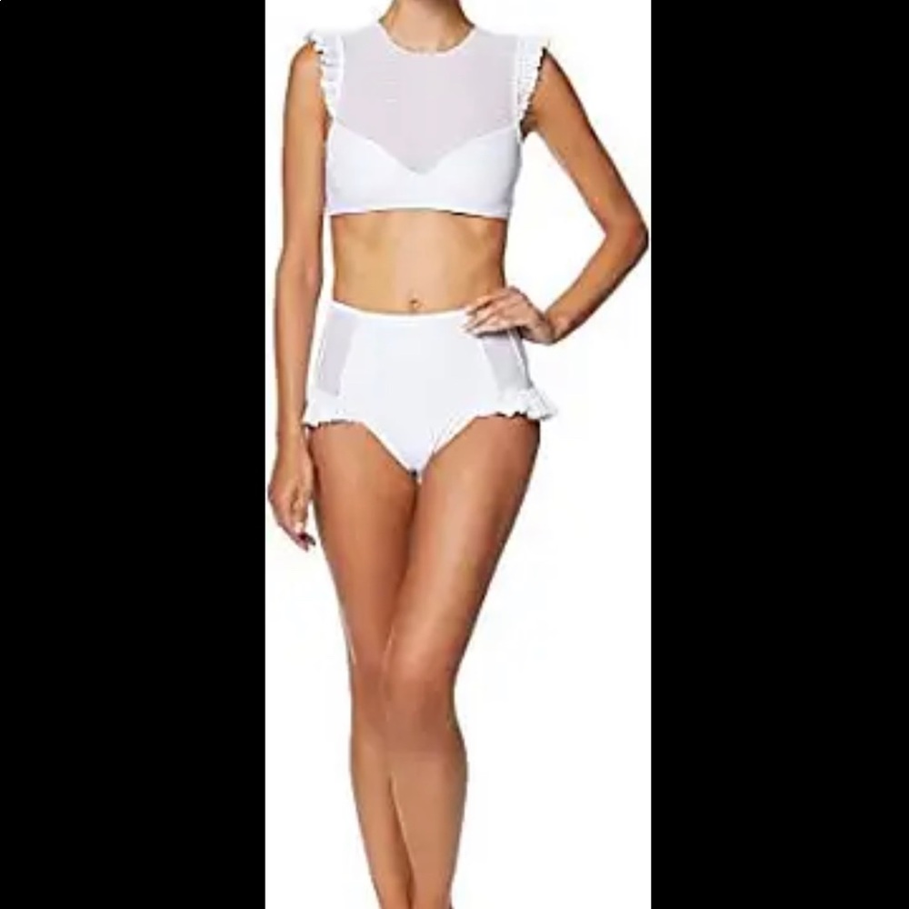NWT Avec Filles white bride bachelorette swimsuit bikini ruffle small large